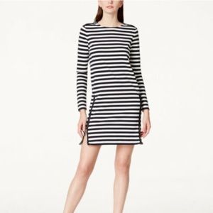 NWT MICHAEL Michael Kors Long Sleeve Striped Zipper Dress New Navy White Size XL